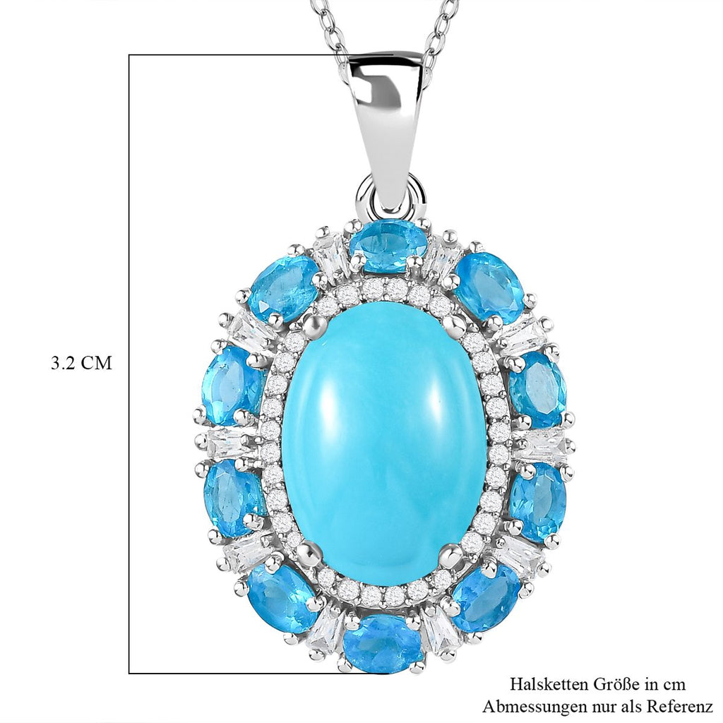 Amerikanischer, natürlicher Sleeping Beauty Türkis und Neon Apatit Anhänger mit Kette, 925 Silber platiniert ca. 8.20 ct
