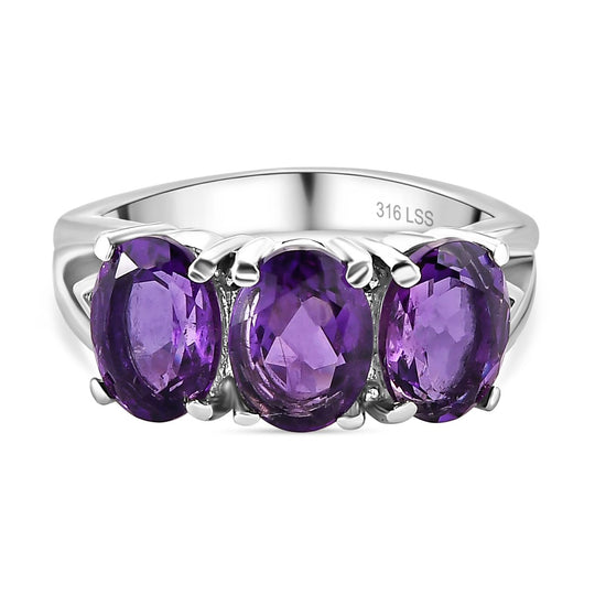 2er Set - Afrikanischer Amethyst Ring und Anhänger, Edelstahl ca. 7.00 ct