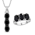 2er Set - Schwarzer Spinell Anhänger mit Kette und Ring, Edelstahl ca. 10.12 ct