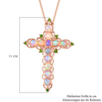 Natürlicher, äthiopischer Welo Opal und natürlicher Chromdiopsid Kreuz-Anhänger mit Kette, 925 Silber Roségold Vermeil ca. 2,96 ct