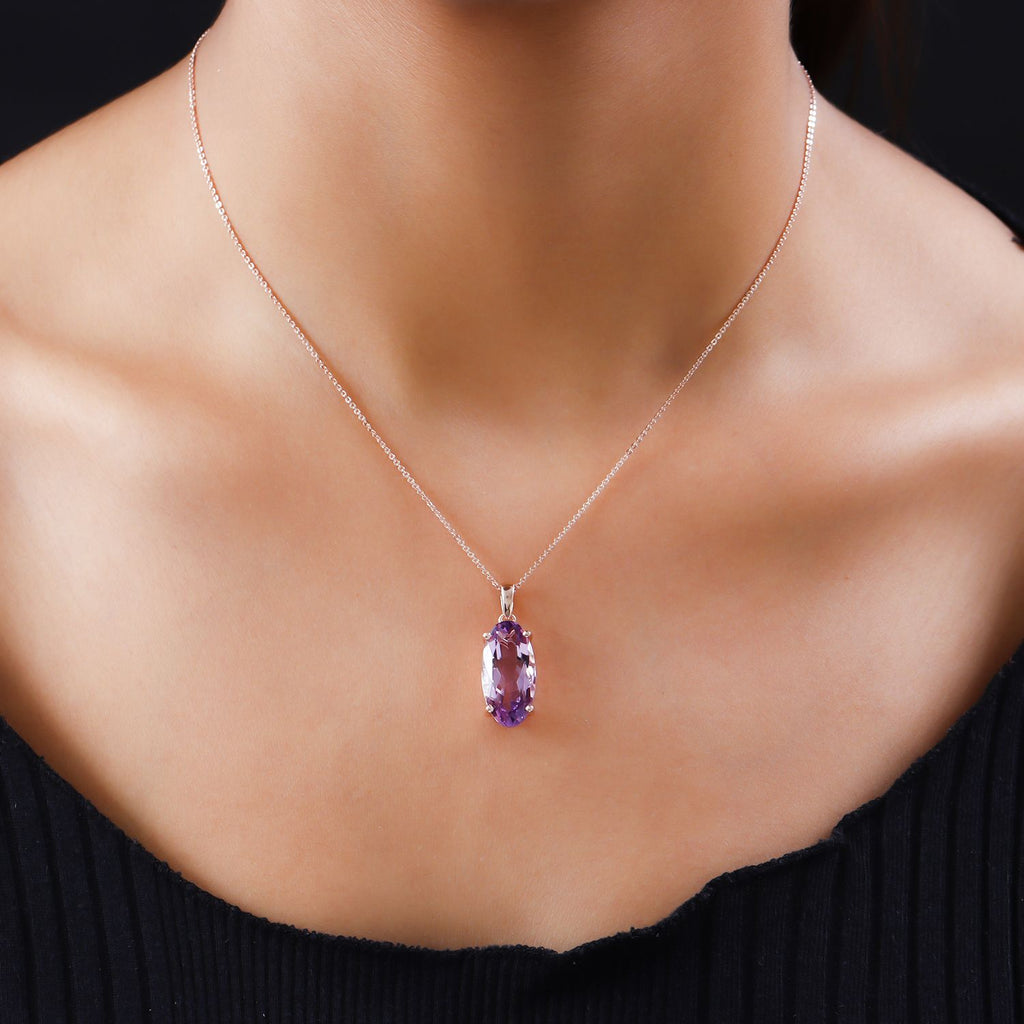 Rose de France Amethyst Anhänger mit Kette, 925 Silber rosévergoldet ca. 8.49 ct
