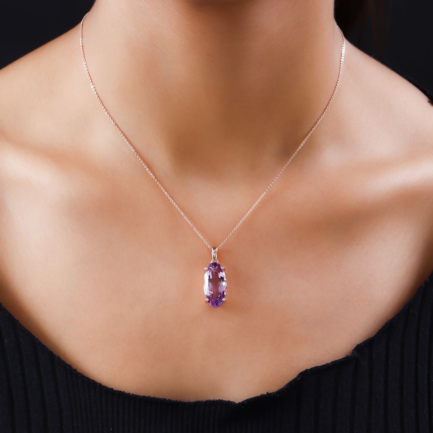 Rose de France Amethyst Anhänger mit Kette, 925 Silber rosévergoldet ca. 8.49 ct