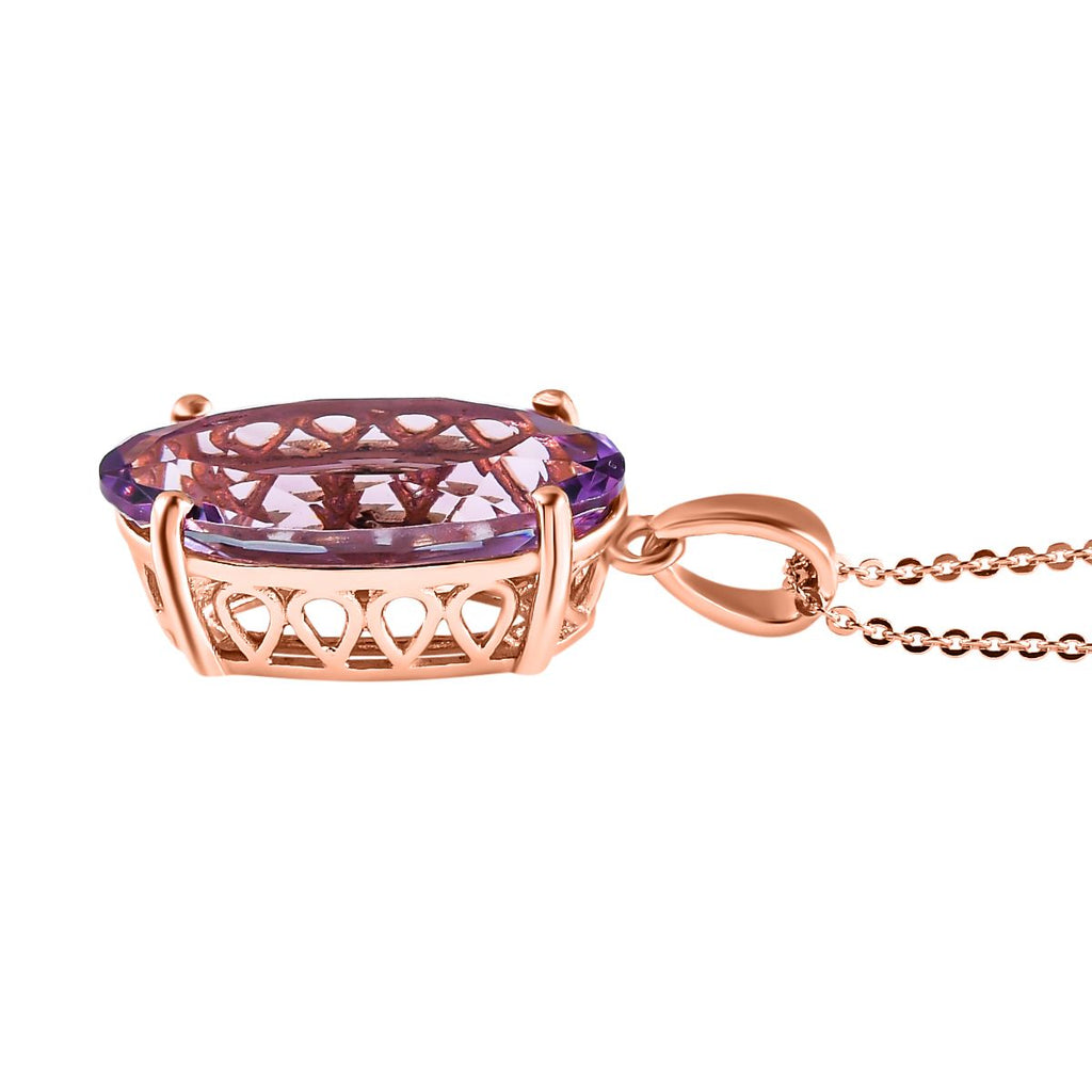 Rose de France Amethyst Anhänger mit Kette, 925 Silber rosévergoldet ca. 8.49 ct