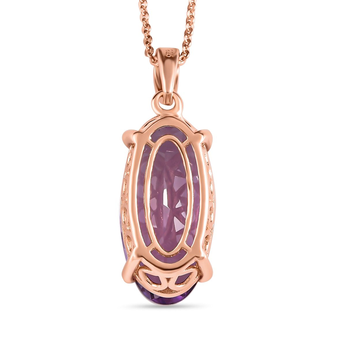 Rose de France Amethyst Anhänger mit Kette, 925 Silber rosévergoldet ca. 8.49 ct