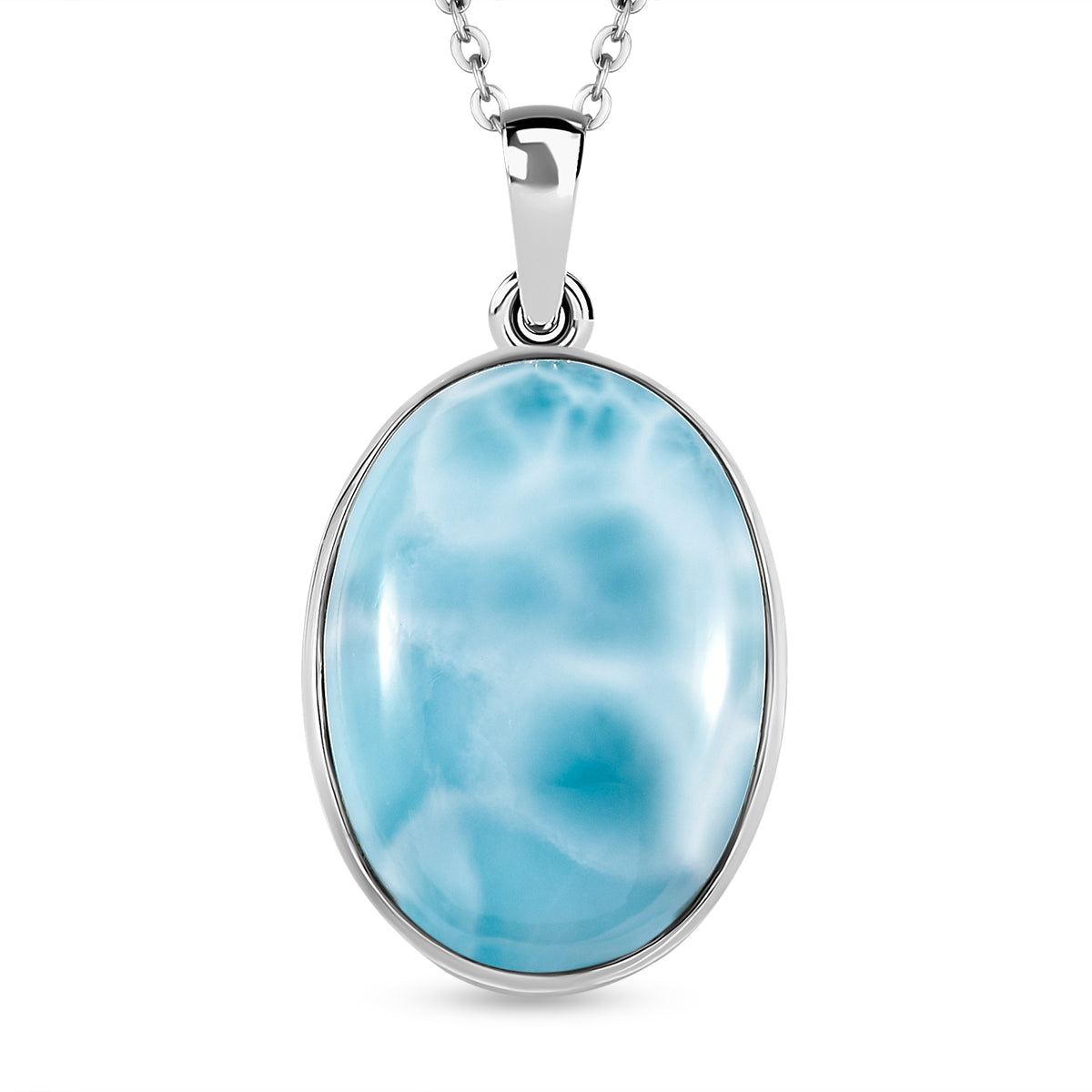 Larimar Anhänger mit Kette, 925 Silber platiniert ca. 28.65 ct