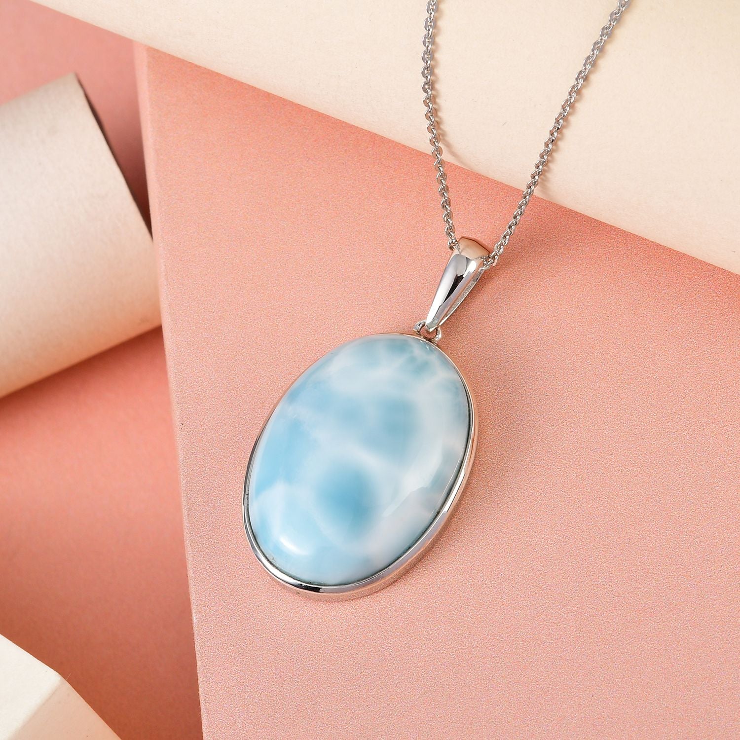 Larimar Anhänger mit Kette, 925 Silber platiniert ca. 28.65 ct