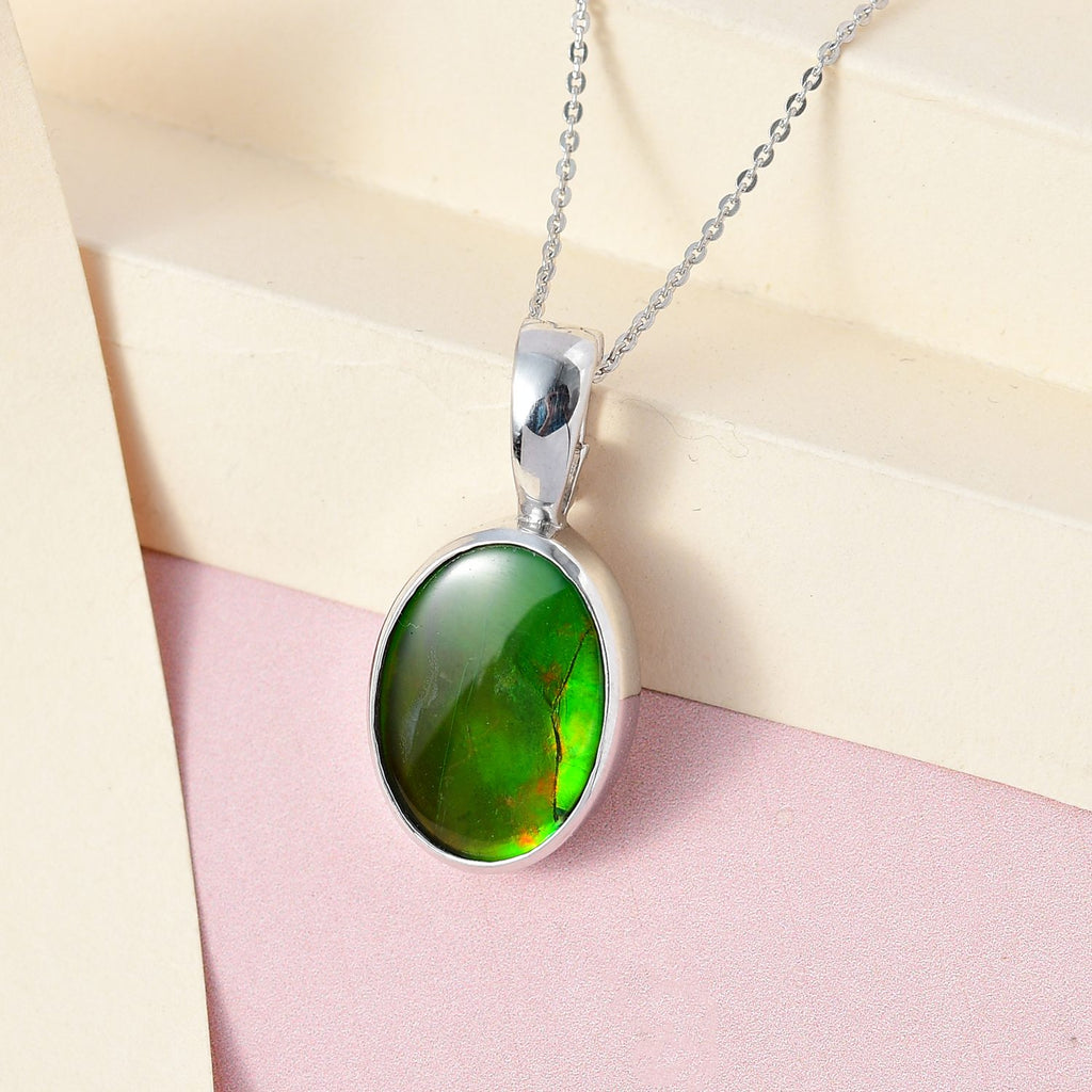 Kanadische Ammolit Anhänger mit Kette, 925 Silber, platiniert, ca. 7.30 ct
