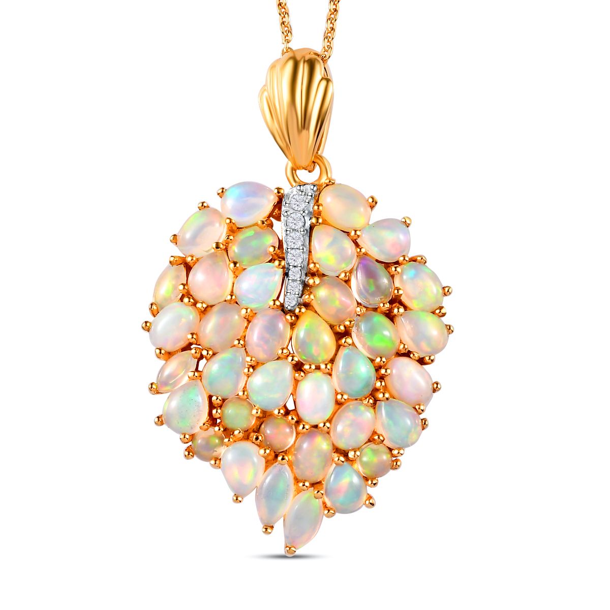 Natürlicher, äthiopischer Welo Opal-Anhänger mit Kette, 925 Silber vergoldet ca. 3,61 ct