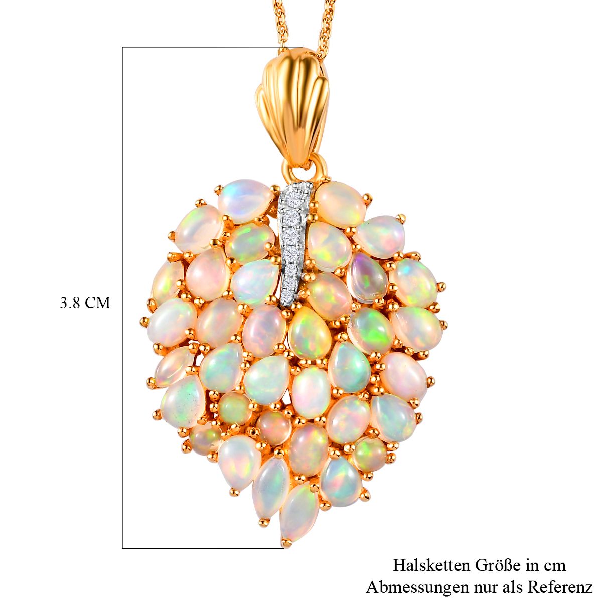 Natürlicher, äthiopischer Welo Opal-Anhänger mit Kette, 925 Silber vergoldet ca. 3,61 ct
