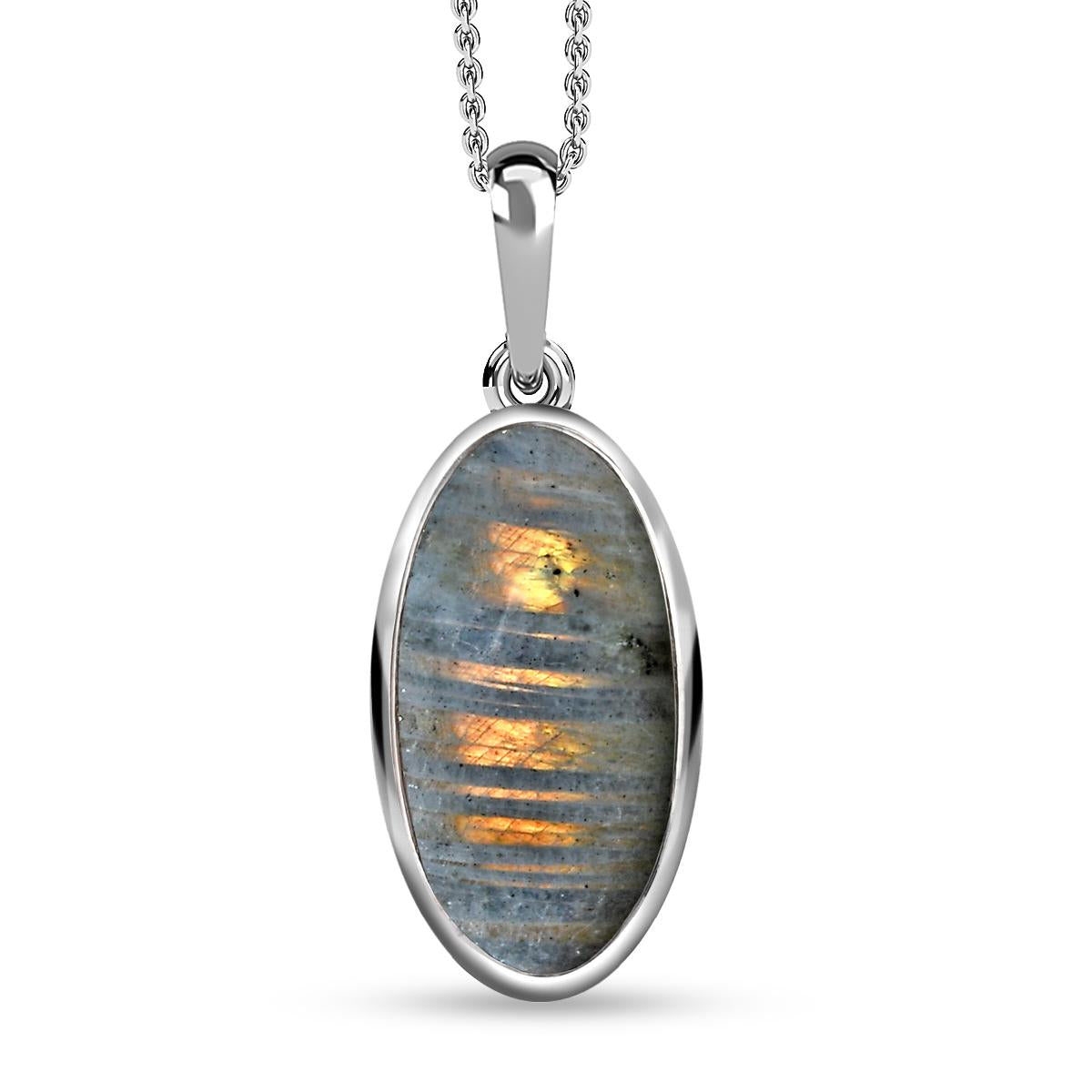 Feuer Labradorit-Anhänger mit Kette, 925 Silber platiniert ca. 9.37 ct