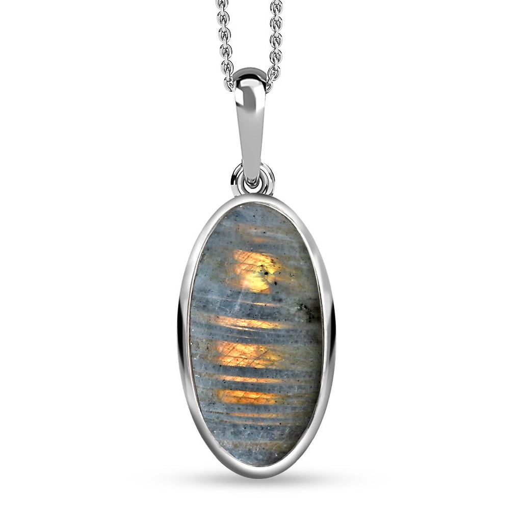 Feuer Labradorit-Anhänger mit Kette, 925 Silber platiniert ca. 9.37 ct