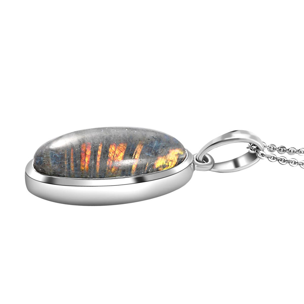 Feuer Labradorit-Anhänger mit Kette, 925 Silber platiniert ca. 9.37 ct
