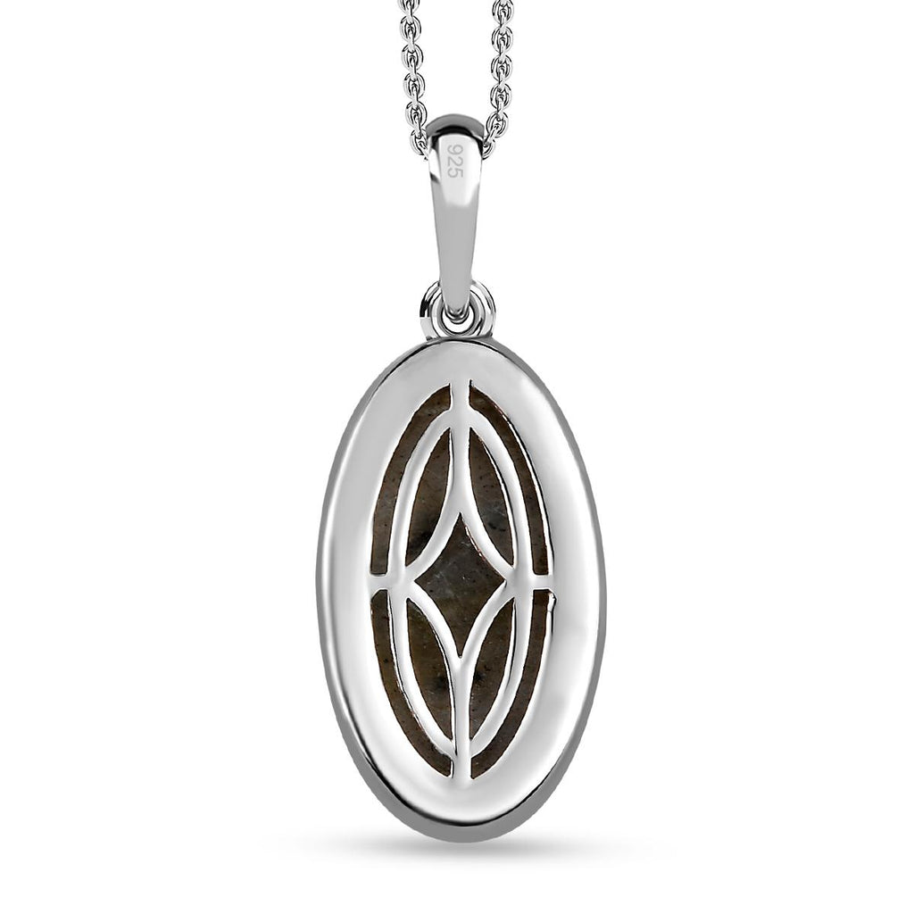 Feuer Labradorit-Anhänger mit Kette, 925 Silber platiniert ca. 9.37 ct