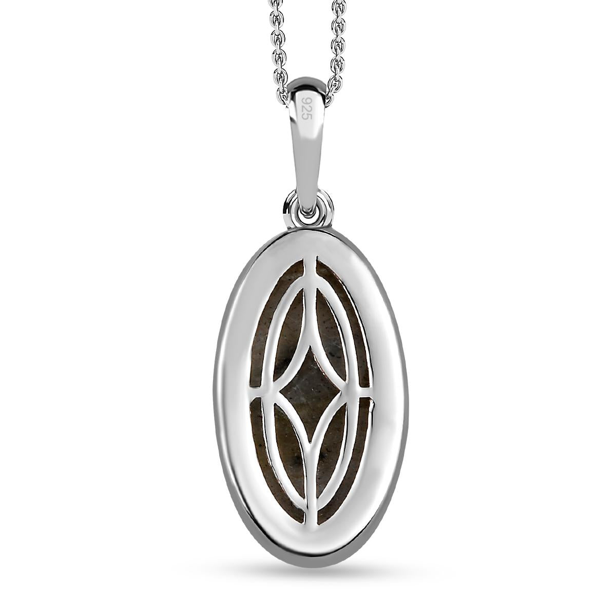 Feuer Labradorit-Anhänger mit Kette, 925 Silber platiniert ca. 9.37 ct