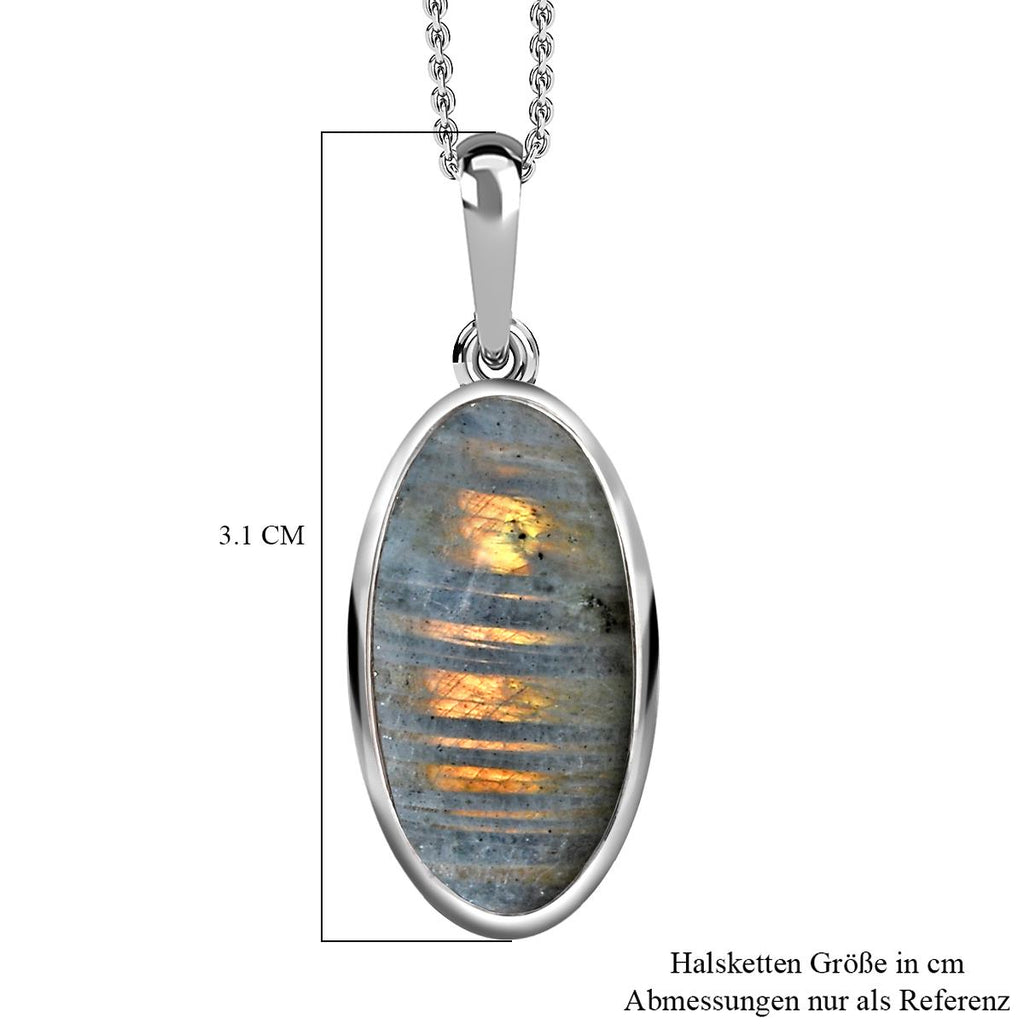 Feuer Labradorit-Anhänger mit Kette, 925 Silber platiniert ca. 9.37 ct