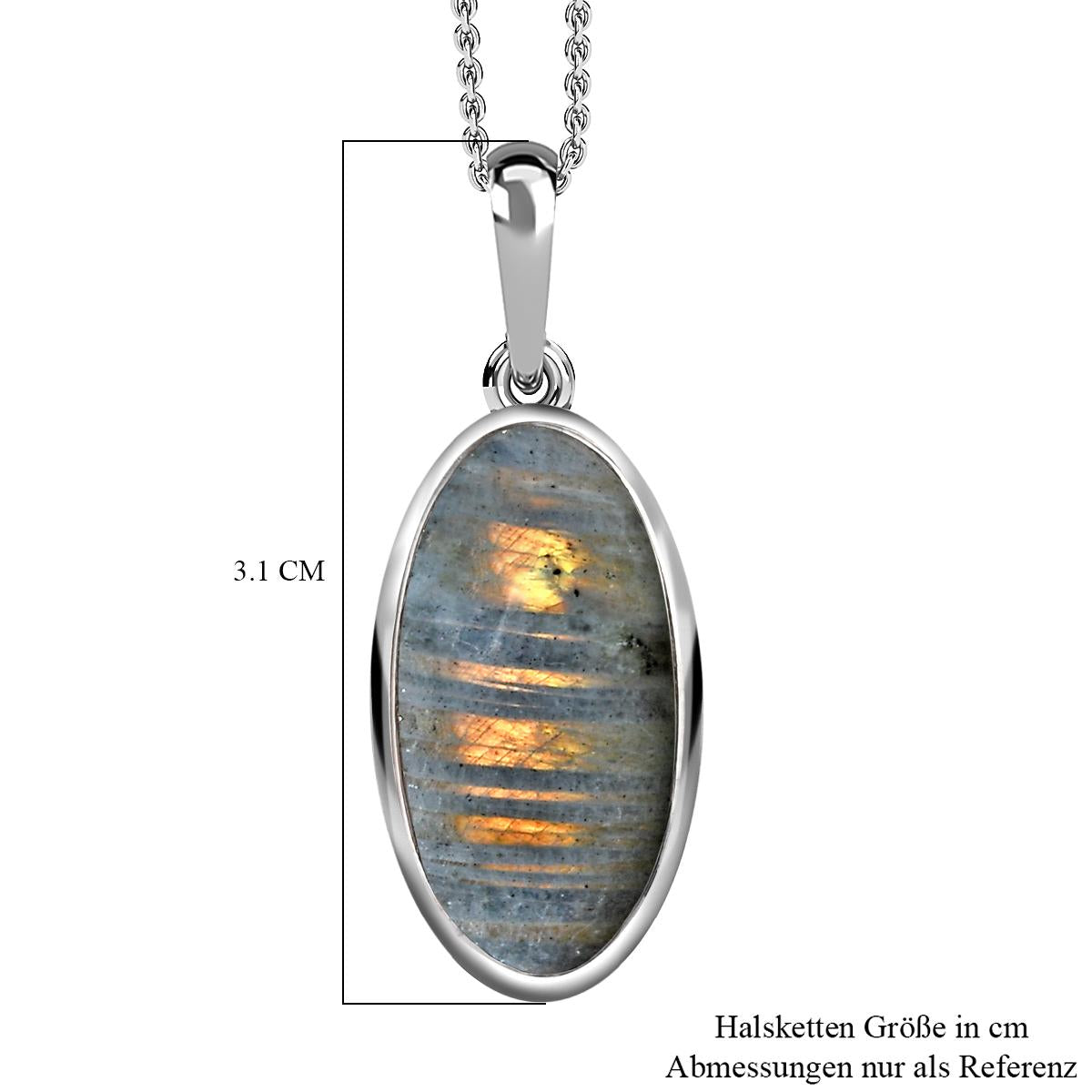 Feuer Labradorit-Anhänger mit Kette, 925 Silber platiniert ca. 9.37 ct