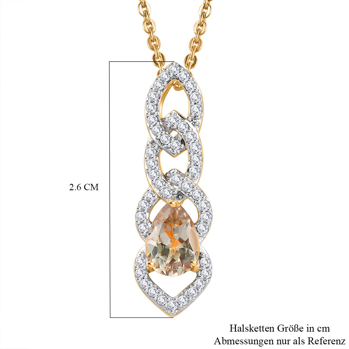 AAA Turkizit und weißer Zirkon-Anhänger mit Kette, 925 Silber Gelbgold Vermeil ca. 1.12 ct