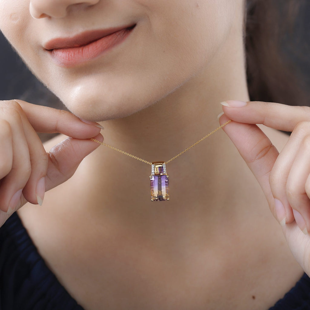 2er Set, AA Ametrin, Citrin und Amethyst Anhänger mit Kette, 925 Silber Gelbgold Vermeil ca. 7.98 ct