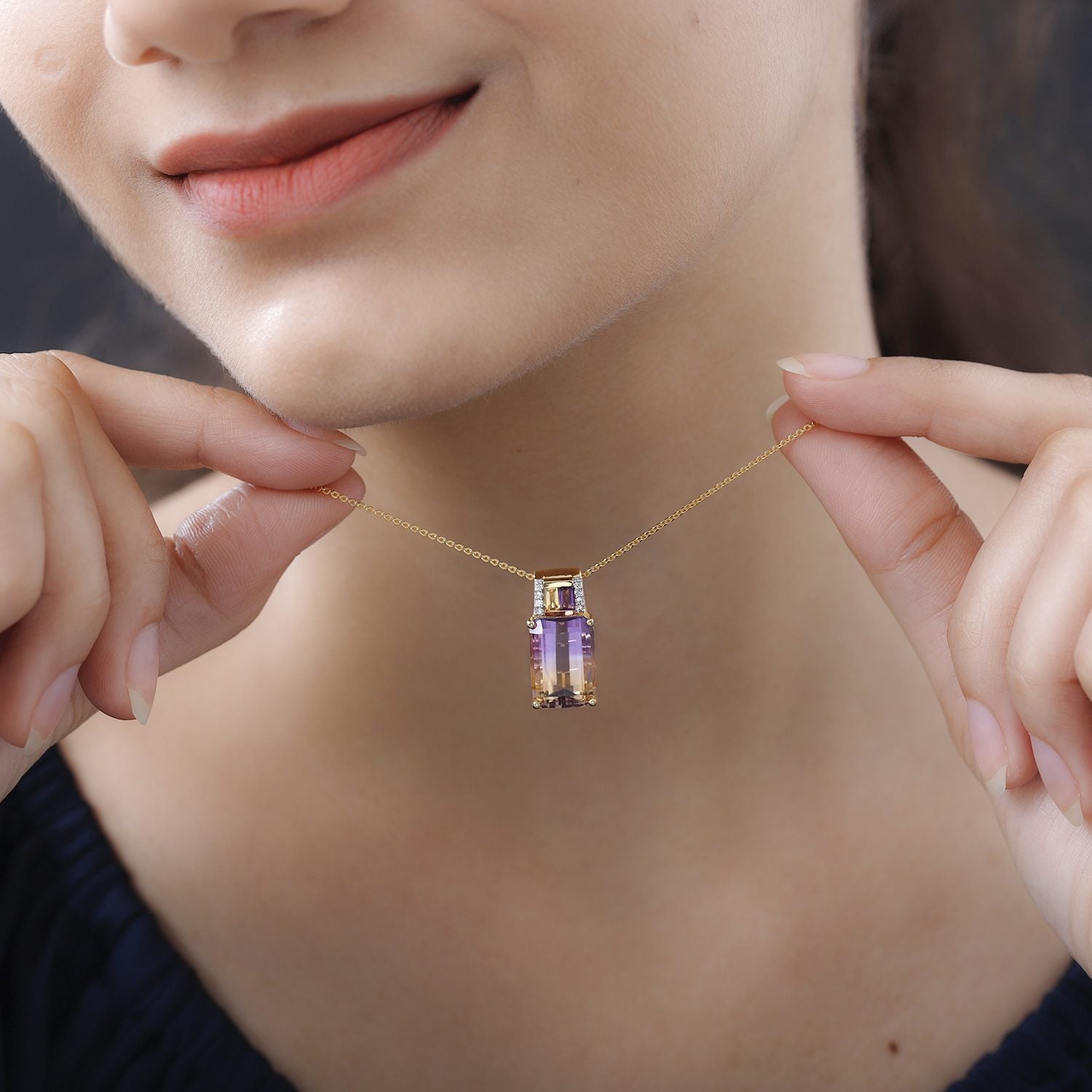 2er Set, AA Ametrin, Citrin und Amethyst Anhänger mit Kette, 925 Silber Gelbgold Vermeil ca. 7.98 ct