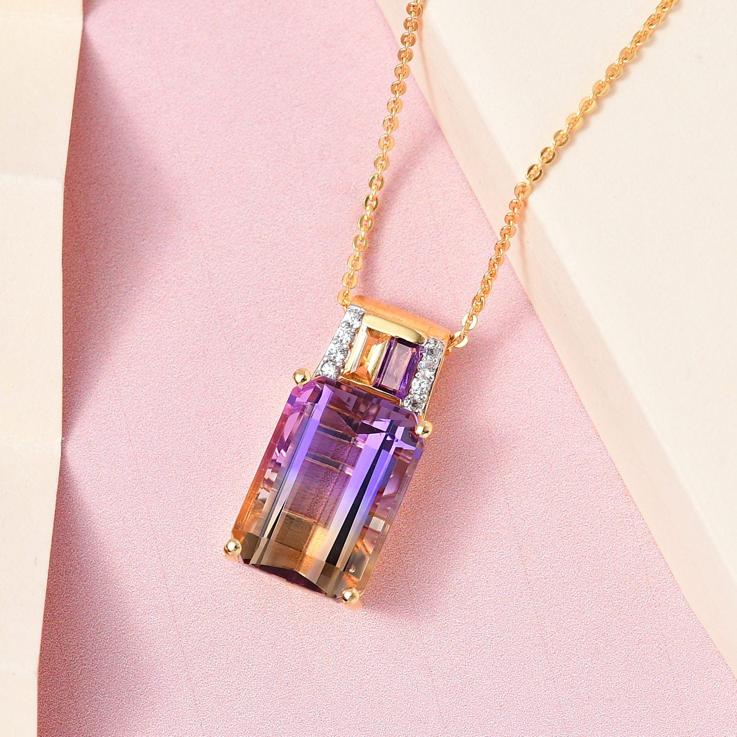 2er Set, AA Ametrin, Citrin und Amethyst Anhänger mit Kette, 925 Silber Gelbgold Vermeil ca. 7.98 ct