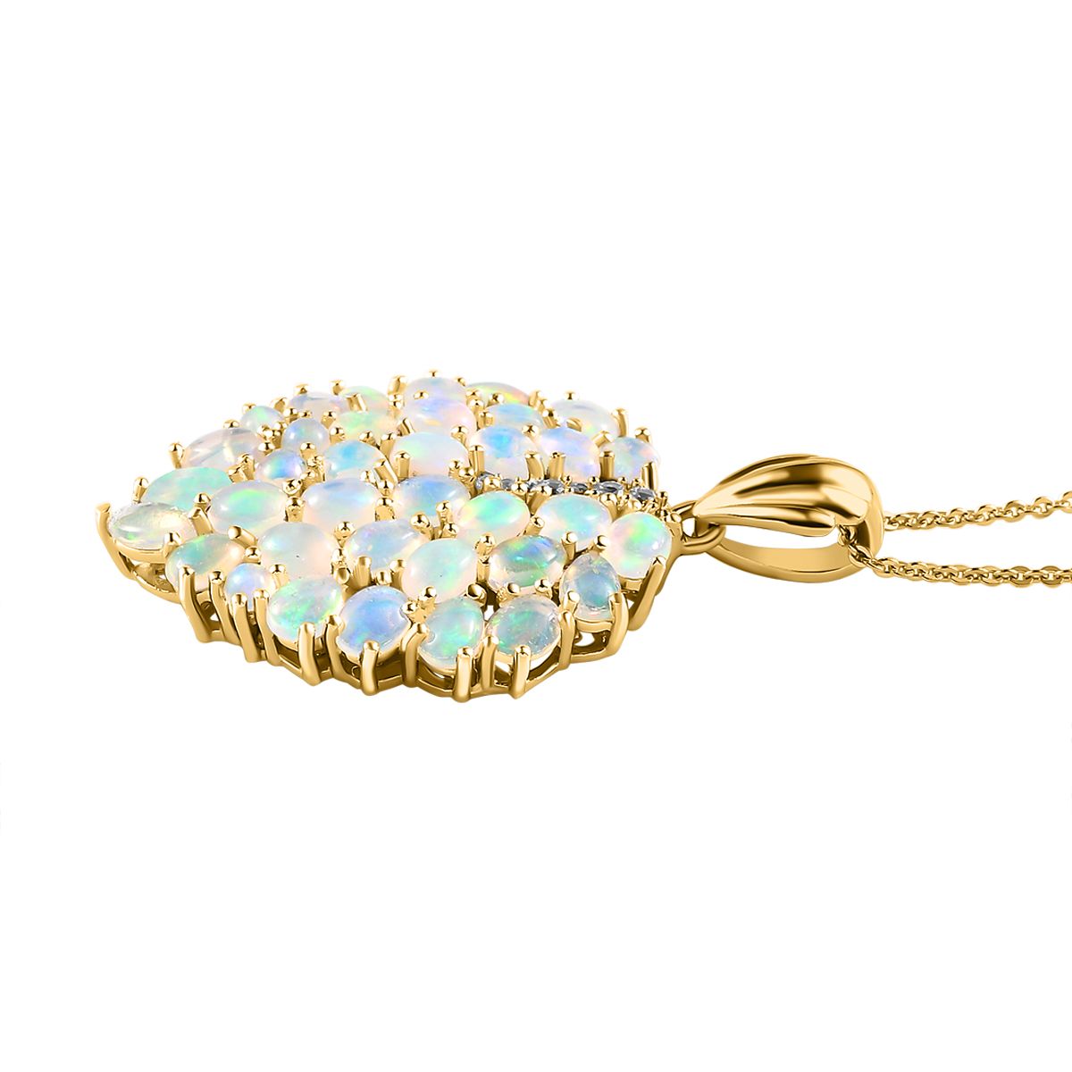 Natürlicher, äthiopischer Welo Opal Anhänger mit Kette, 925 Silber Gelbgold Vermeil ca. 4.14 ct
