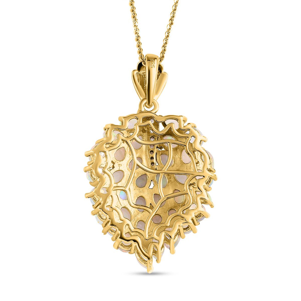 Natürlicher, äthiopischer Welo Opal Anhänger mit Kette, 925 Silber Gelbgold Vermeil ca. 4.14 ct