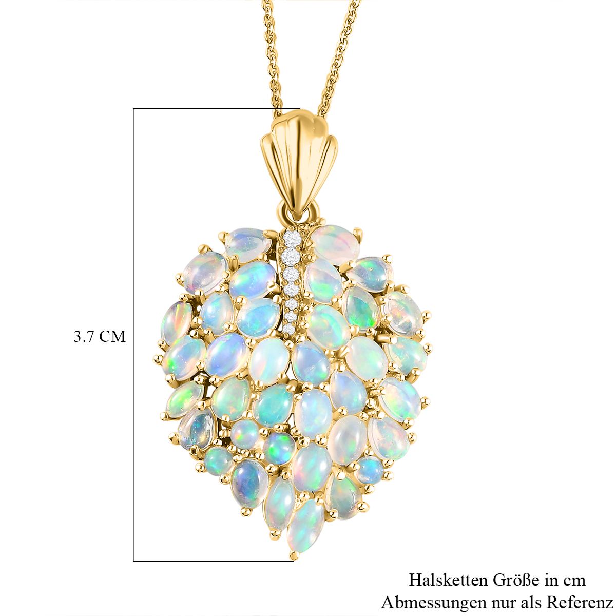 Natürlicher, äthiopischer Welo Opal Anhänger mit Kette, 925 Silber Gelbgold Vermeil ca. 4.14 ct