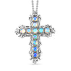 Natürlicher, äthiopischer Welo Opal Kreuz-Anhänger mit Kette, Edelstahl ca. 0.89 ct