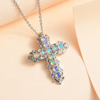 Natürlicher, äthiopischer Welo Opal Kreuz-Anhänger mit Kette, Edelstahl ca. 0.89 ct