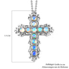 Natürlicher, äthiopischer Welo Opal Kreuz-Anhänger mit Kette, Edelstahl ca. 0.89 ct