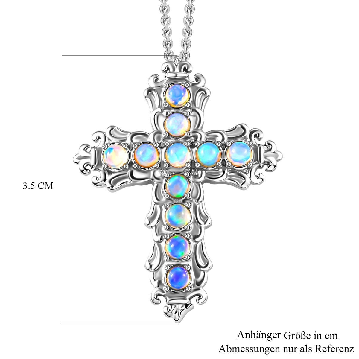 Natürlicher, äthiopischer Welo Opal Kreuz-Anhänger mit Kette, Edelstahl ca. 0.89 ct