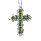 Natürlicher Chromdiopsid Kreuz-Anhänger mit Kette, Edelstahl ca. 1.25 ct