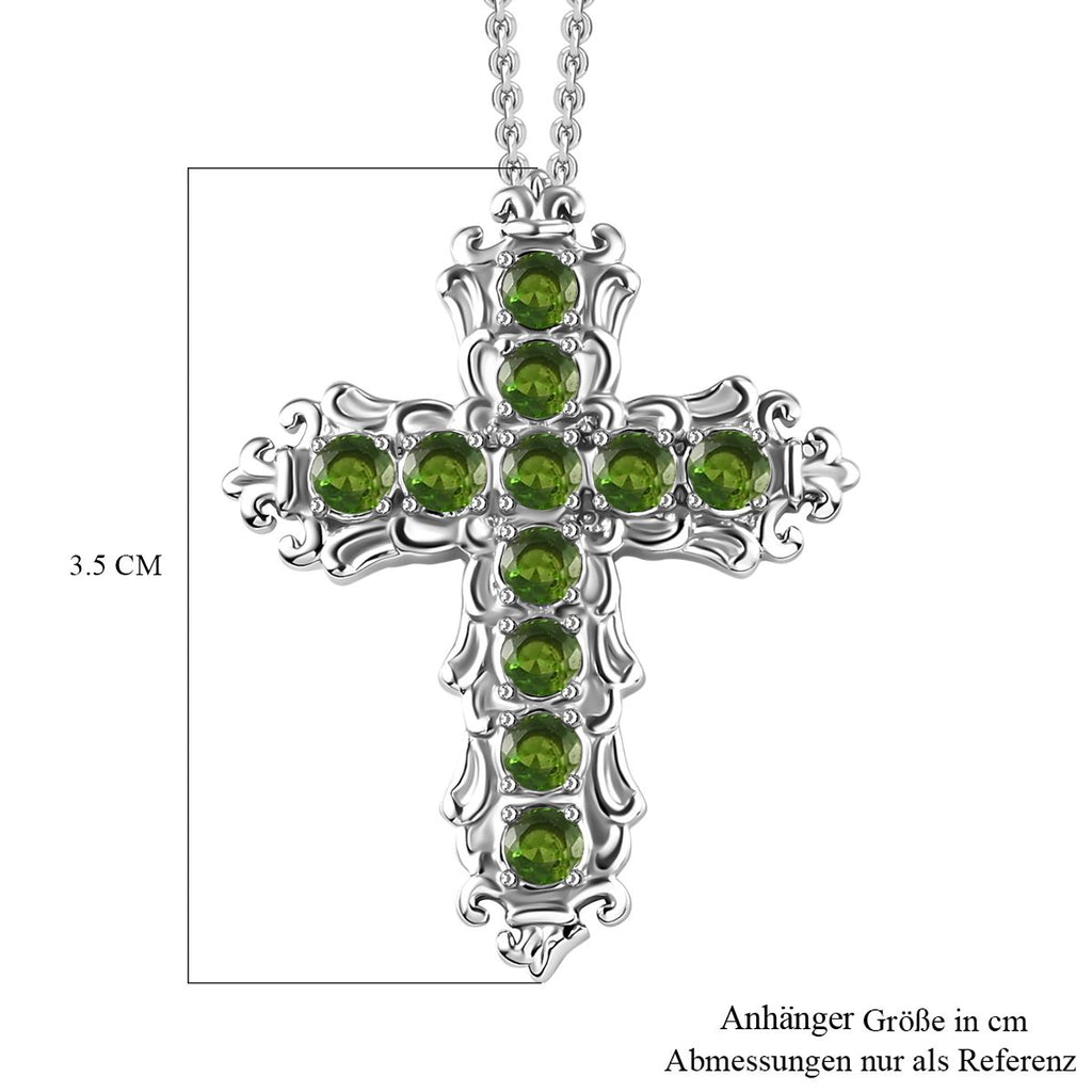 Natürlicher Chromdiopsid Kreuz-Anhänger mit Kette, Edelstahl ca. 1.25 ct