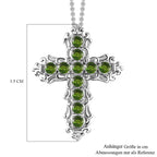 Natürlicher Chromdiopsid Kreuz-Anhänger mit Kette, Edelstahl ca. 1.25 ct