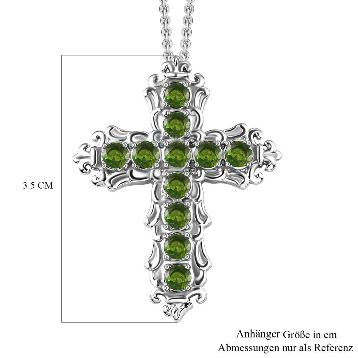Natürlicher Chromdiopsid Kreuz-Anhänger mit Kette, Edelstahl ca. 1.25 ct