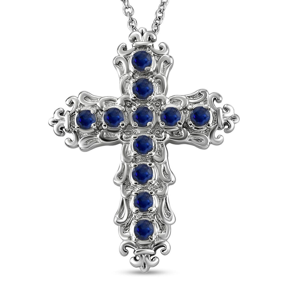 Masoala Saphir (Fissure gefüllt) Kreuz-Anhänger mit Kette, Edelstahl ca. 1.58 ct