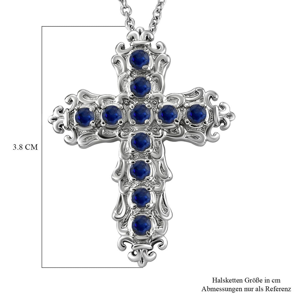 Masoala Saphir (Fissure gefüllt) Kreuz-Anhänger mit Kette, Edelstahl ca. 1.58 ct