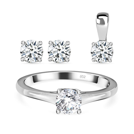 Moissanit Solitär Schmuckset, 925 Silber platiniert  - 1,77 ct.