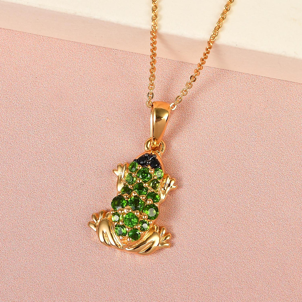 GP Trionfo Kollektion - Natürlicher Chromdiopsid Frosch-Anhänger, 925 Silber Gelbgold Vermeil ca. 0.76 ct