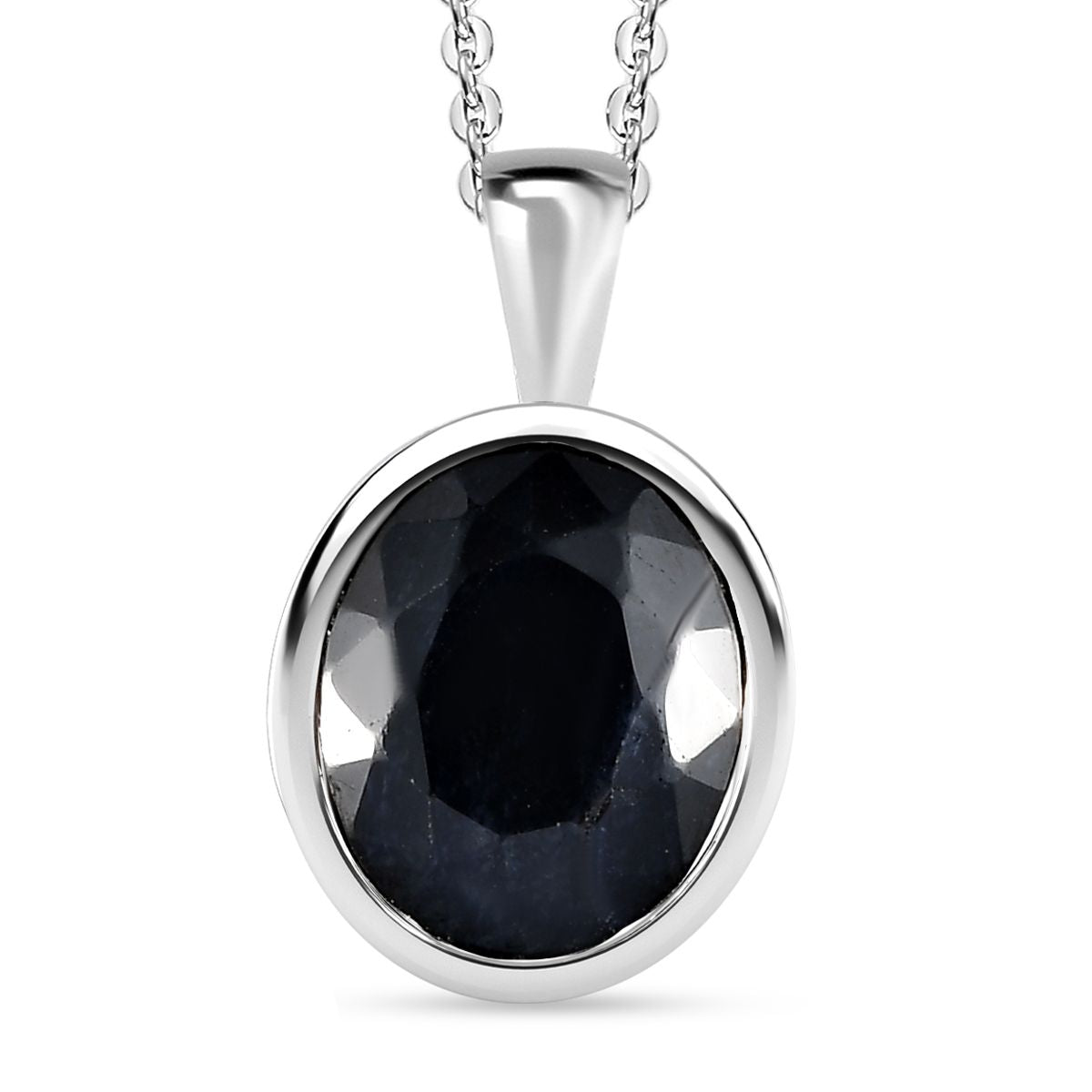 Schwarzer Saphir Anhänger mit Kette, 925 Silber platiniert ca. 5.84 ct