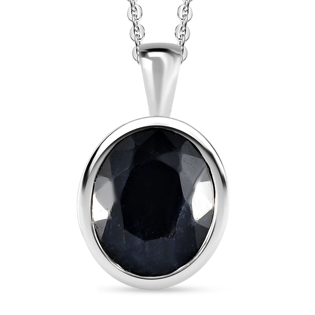 Schwarzer Saphir Anhänger mit Kette, 925 Silber platiniert ca. 5.84 ct
