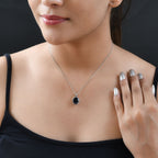 Schwarzer Saphir Anhänger mit Kette, 925 Silber platiniert ca. 5.84 ct