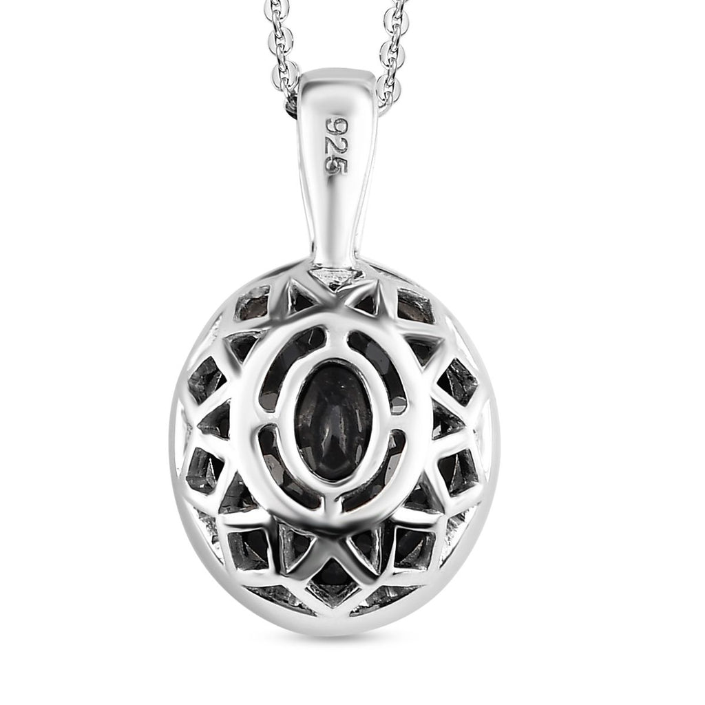 Schwarzer Saphir Anhänger mit Kette, 925 Silber platiniert ca. 5.84 ct