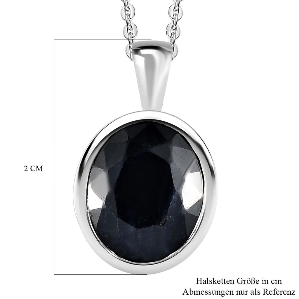 Schwarzer Saphir Anhänger mit Kette, 925 Silber platiniert ca. 5.84 ct