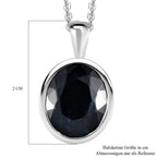 Schwarzer Saphir Anhänger mit Kette, 925 Silber platiniert ca. 5.84 ct