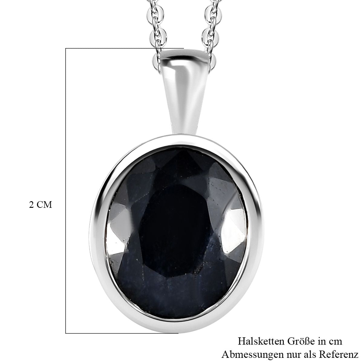 Schwarzer Saphir Anhänger mit Kette, 925 Silber platiniert ca. 5.84 ct
