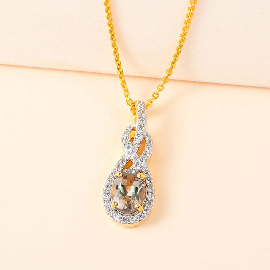 AAA Turkizit und weißer Zirkon-Anhänger mit Kette, 925 Silber Gelbgold Vermeil ca. 1.27 ct