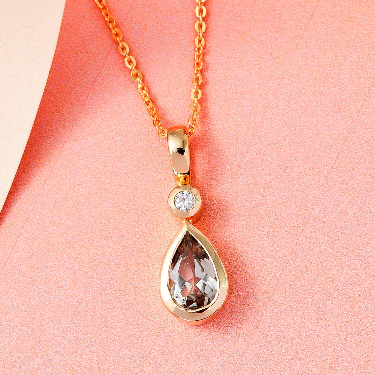 AAA Turkizit und weißer Zirkon-Anhänger mit Kette, 925 Silber Gelbgold Vermeil ca. 0.87 ct