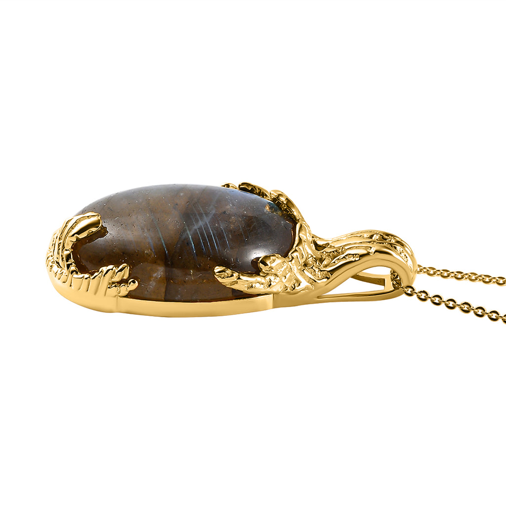Labradorit-Anhänger mit Kette, 925 Silber vergoldet ca. 25,19 ct