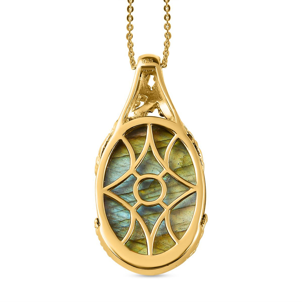 Labradorit-Anhänger mit Kette, 925 Silber vergoldet ca. 25,19 ct